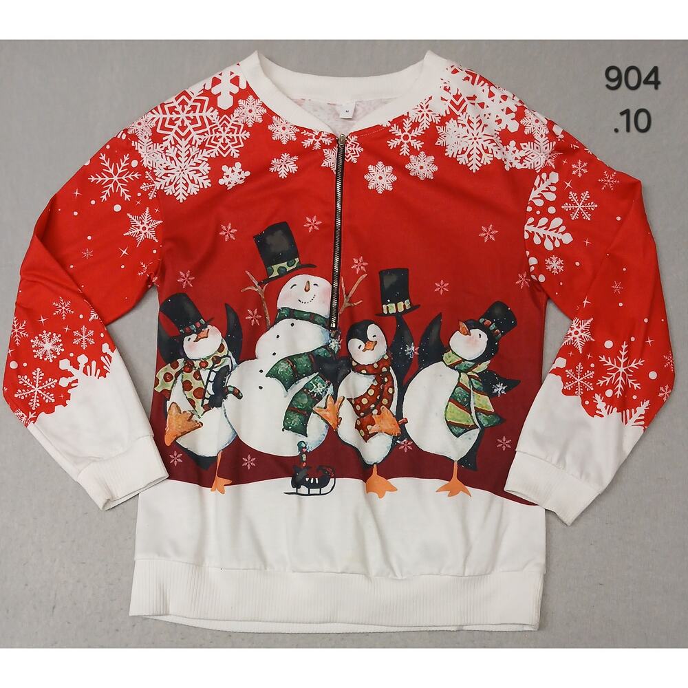 Women's (Medium) Ugly Xmas Zip Pullover Fleece Sweatshirt